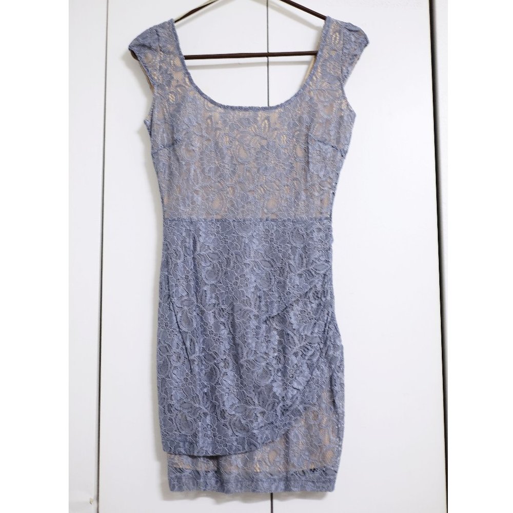 Blue Lace Sheath Mini Cocktail Dress XS/US 2